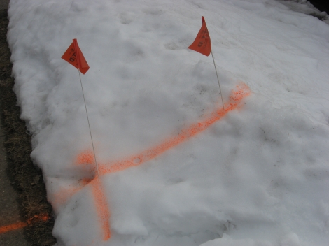 orange miss dig markings on snow