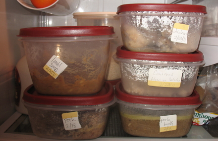 food containers with labels