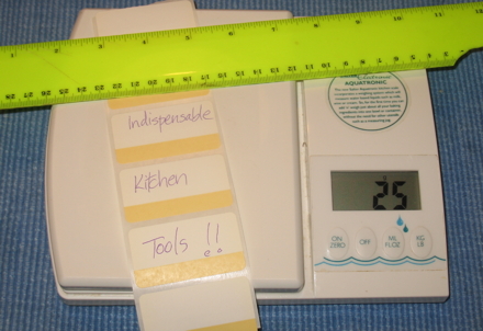 digital scale, analog ruler, paper sticky labels